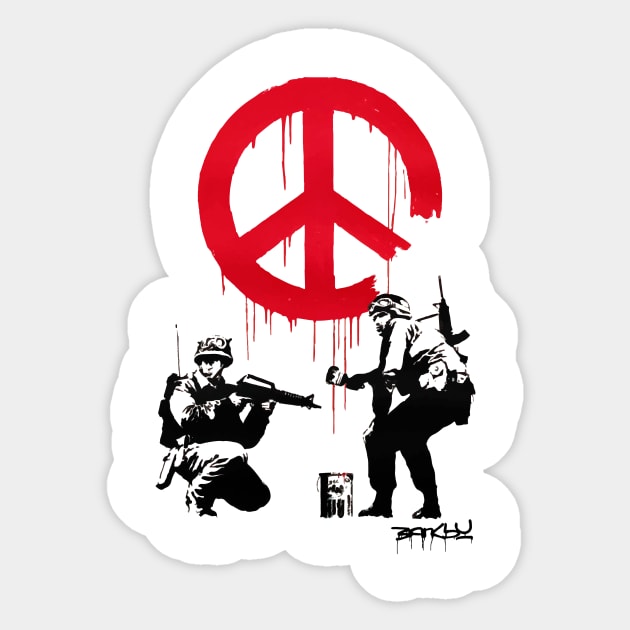 BANKSY Soldiers Painting Peace Sign Sticker by inkstyl